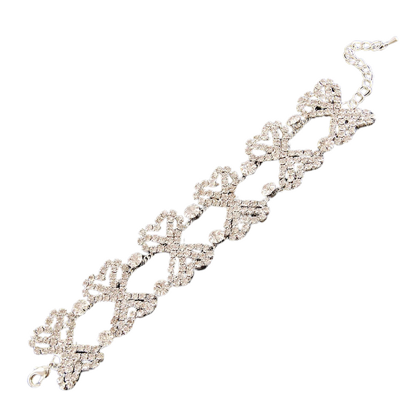 Pulseira Cristais Larga Prata Esterlina