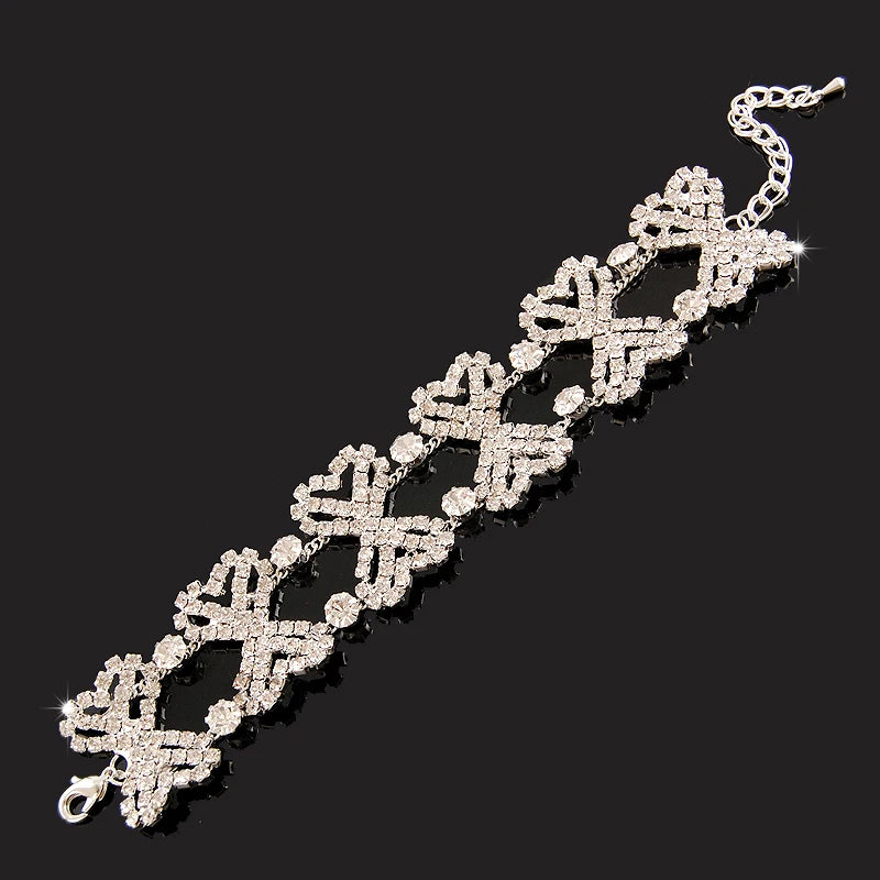 Pulseira Cristais Larga Prata Esterlina