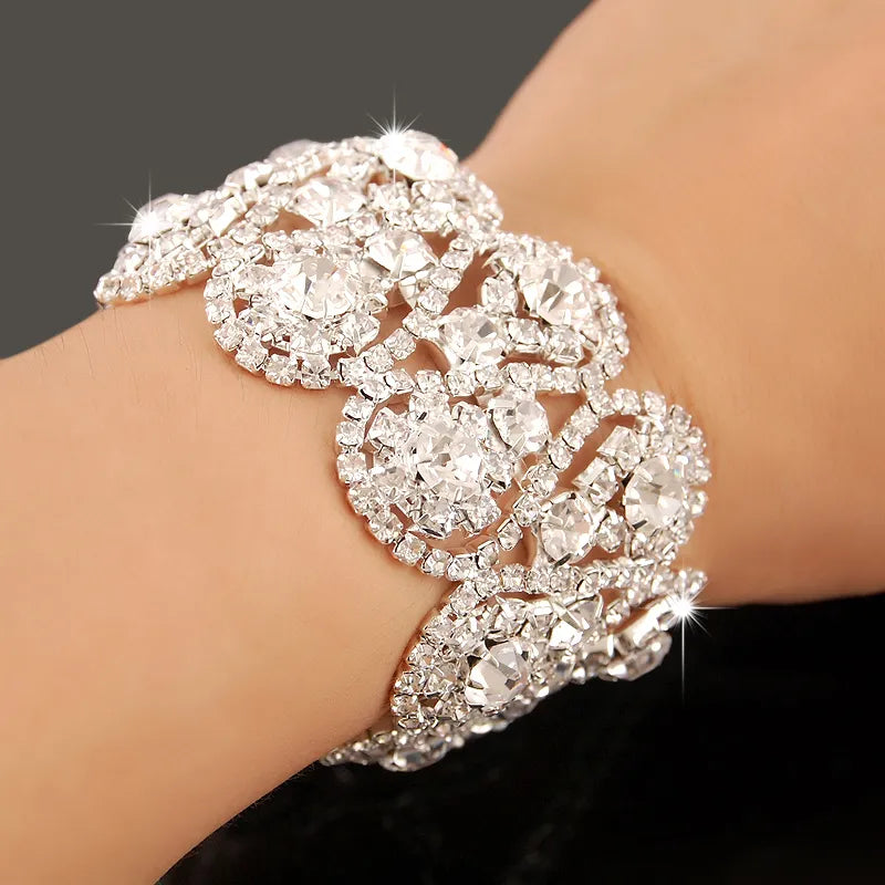 Pulseira Cristais Larga Prata Esterlina