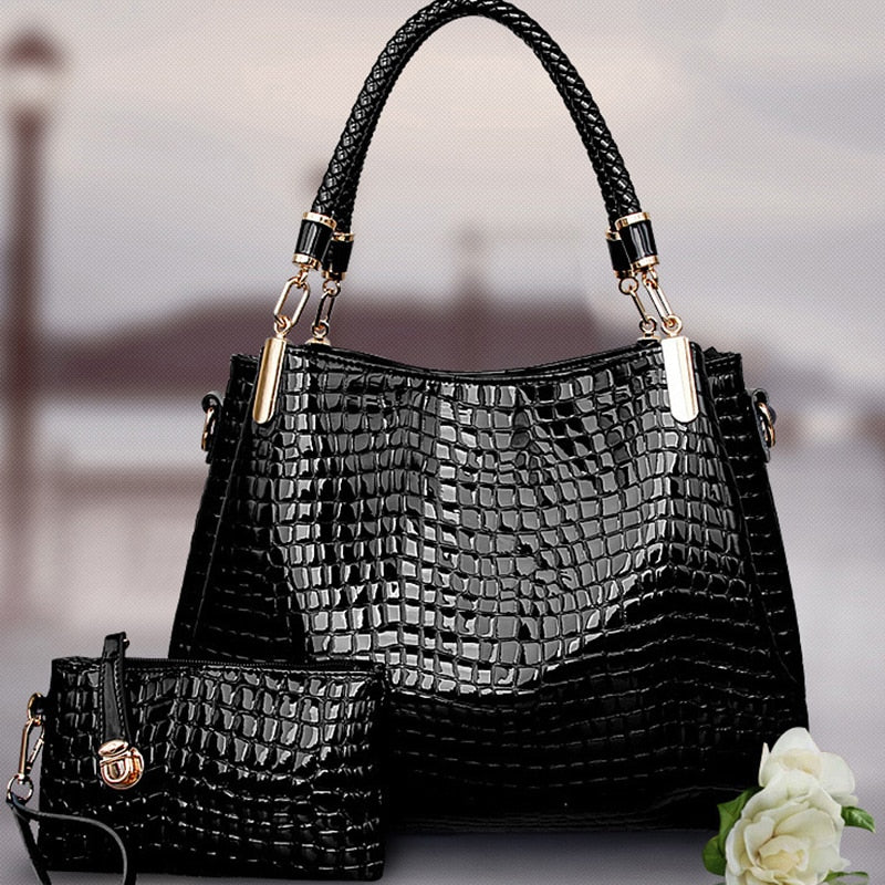 Bolsa Couro Croco 2 peças