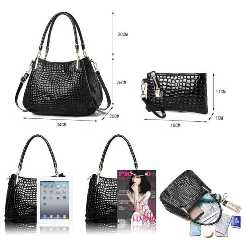Bolsa Couro Croco 2 peças