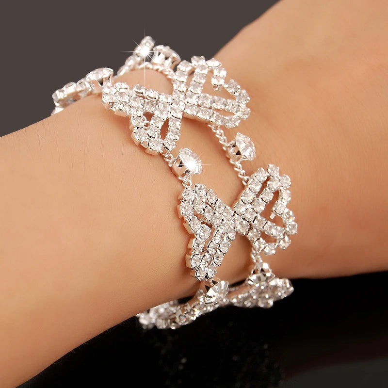 Pulseira Cristais Larga Prata Esterlina