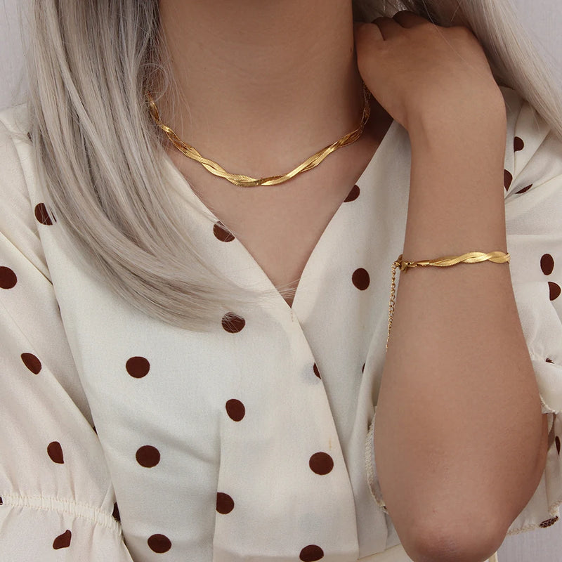Conjunto Trançado em Ouro 18 k