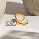 Minimalista 18k banhado a ouro charme cor correspondência linha oco bola de aço anel de abertura feminino anti alérgico jóias presente de gala