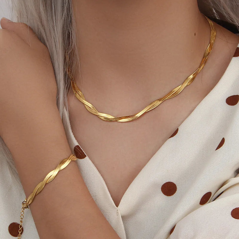 Conjunto Trançado em Ouro 18 k