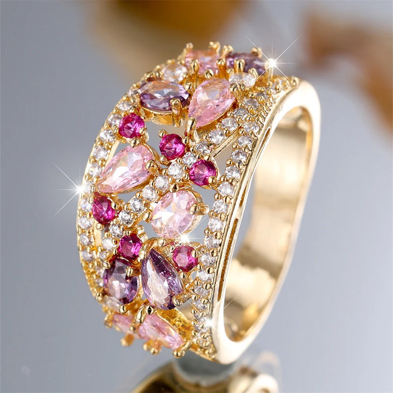 Anel Engajamento Pedra Rosa