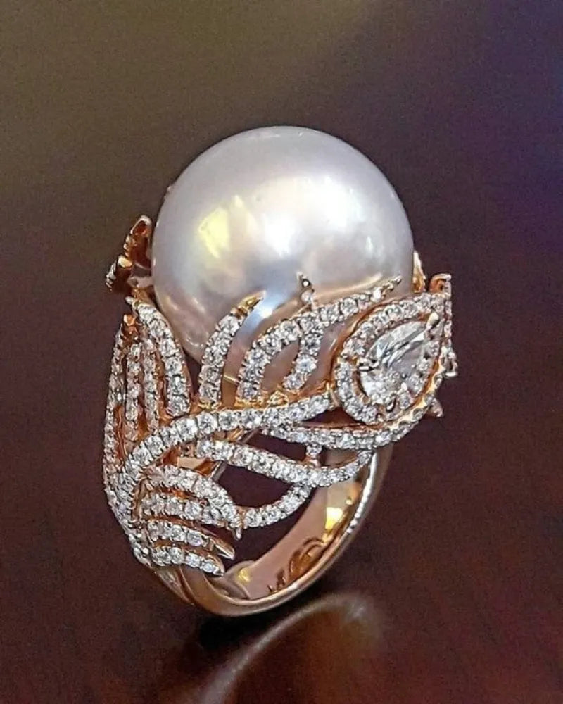 Anel Folha Cristal Pérola