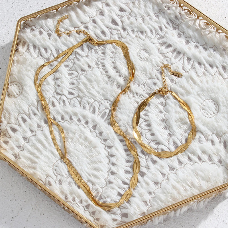 Conjunto Trançado em Ouro 18 k